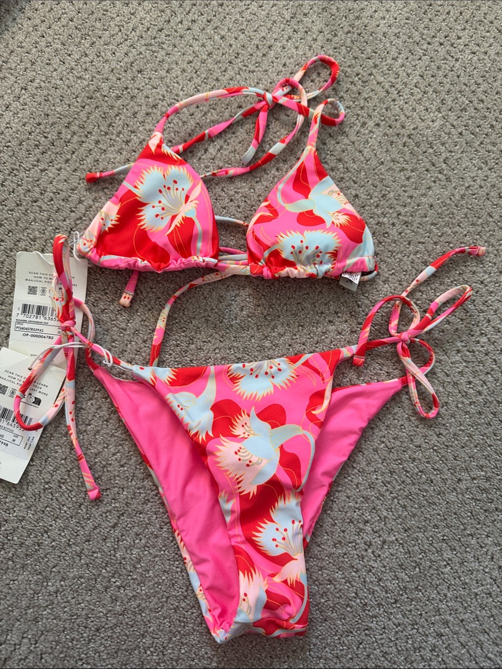 Maaji Pink and Red Floral Tie-Side Bikini